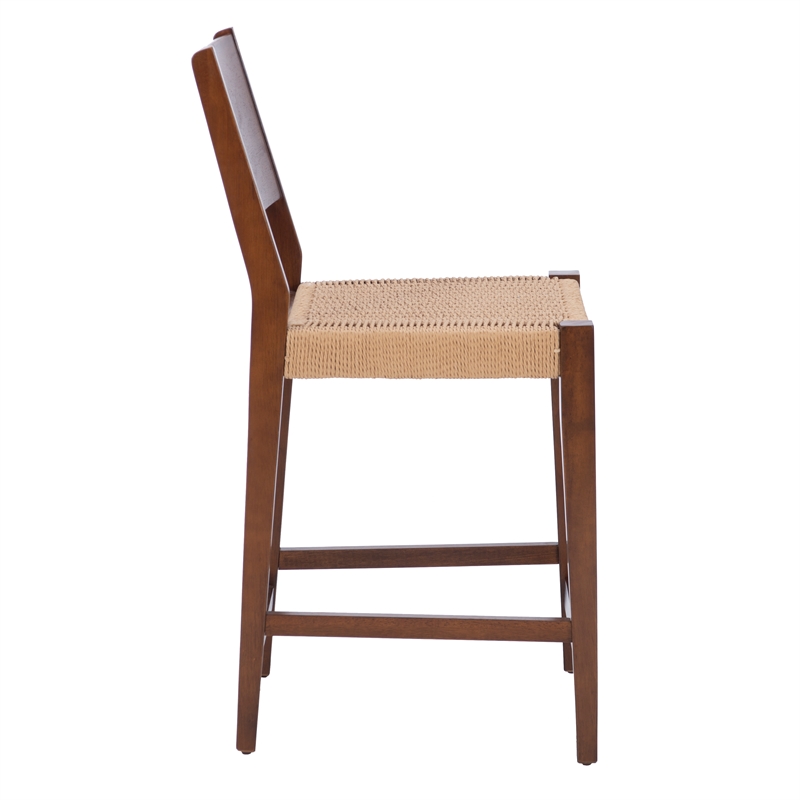 Linon Patty Wood 2 Tone Counter Stools Handwoven Rope Seat Set of 2 in Brown