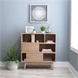 Linon Sway Bookcase 3 Open Shelves 2 Sliding Door Panels in Natural