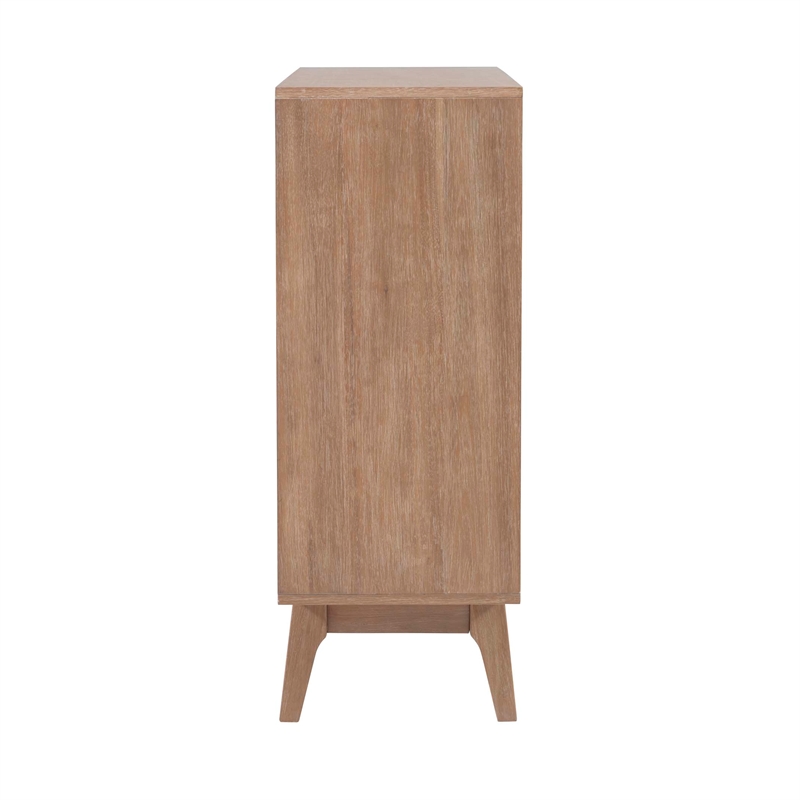 Linon Sway Bookcase 3 Open Shelves 2 Sliding Door Panels in Natural