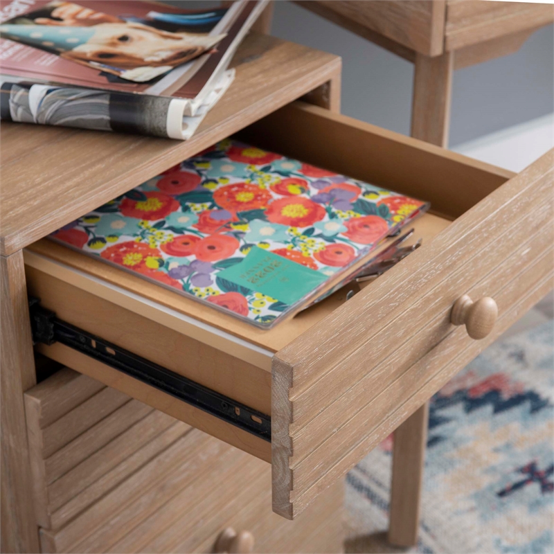 Linon Sway Wood File Cabinet with 3 Drawers Rolling Castors in Natural Finish