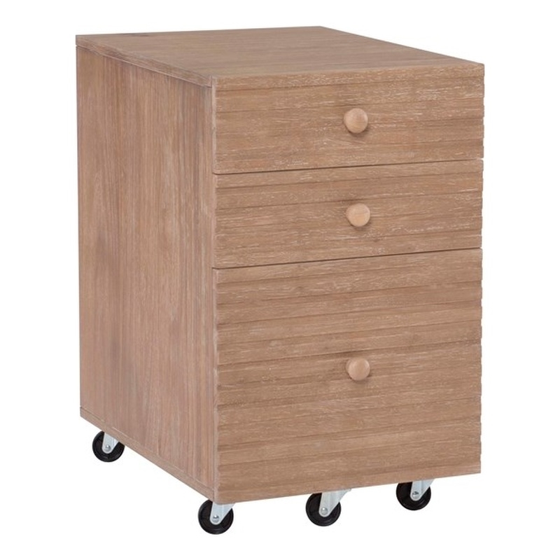 Linon Sway Wood File Cabinet with 3 Drawers Rolling Castors in Natural Finish