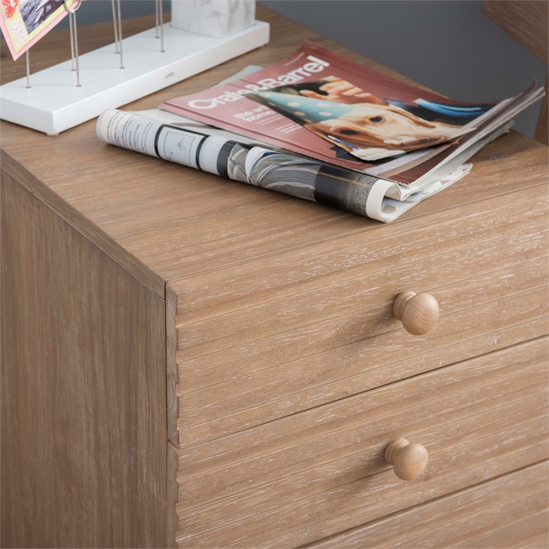 Linon Sway Wood File Cabinet with 3 Drawers Rolling Castors in Natural Finish