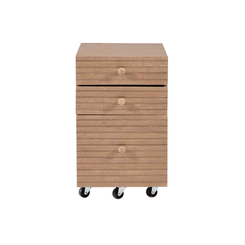 Linon Sway Wood File Cabinet with 3 Drawers Rolling Castors in Natural Finish