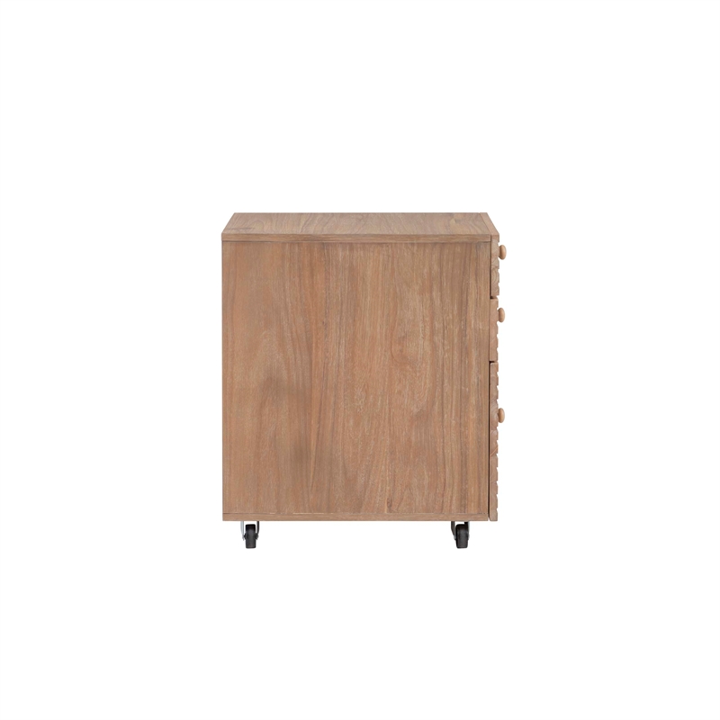Linon Sway Wood File Cabinet with 3 Drawers Rolling Castors in Natural Finish