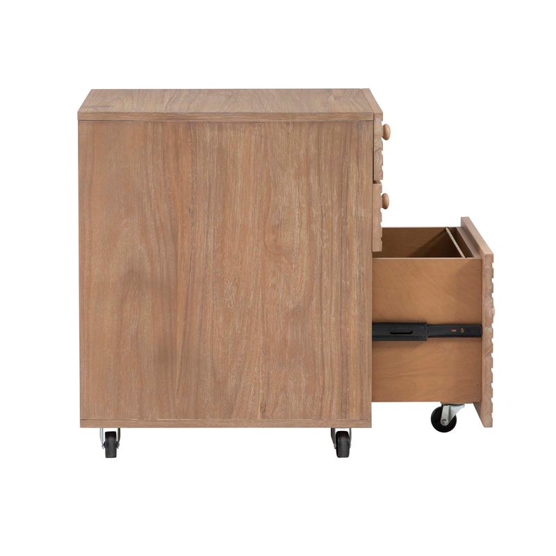 Linon Sway Wood File Cabinet with 3 Drawers Rolling Castors in Natural Finish