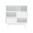 Linon Sway Bookcase 3 Open Shelves 2 Sliding Door Panels in White
