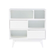 Linon Sway Bookcase 3 Open Shelves 2 Sliding Door Panels in White