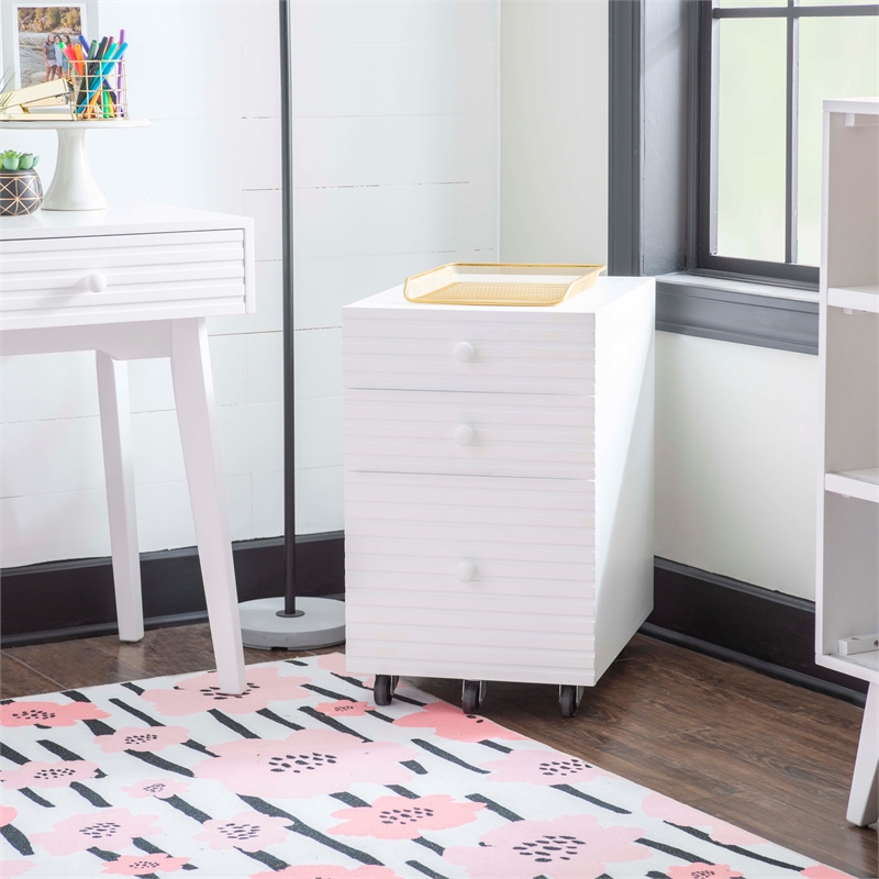 Linon Sway Wood File Cabinet with 3 Drawers Rolling Castors in Pure White
