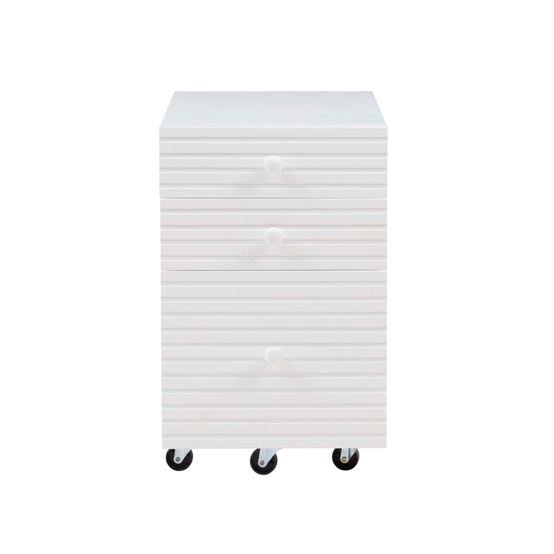 Linon Sway Wood File Cabinet with 3 Drawers Rolling Castors in Pure White