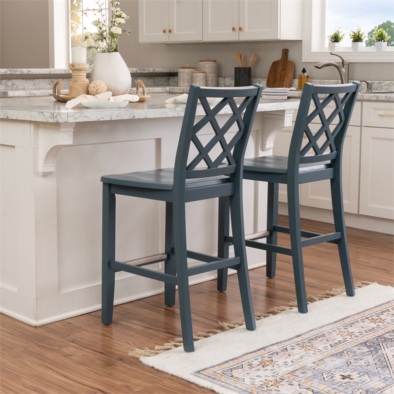 Linon Nico Sturdy Wood Lattice Back Counter Stool in Crisp Graphite Finish