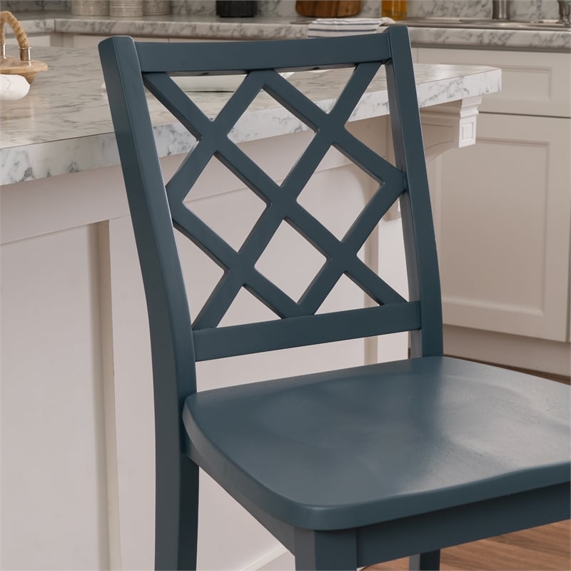Linon Nico Sturdy Wood Lattice Back Counter Stool in Crisp Graphite Finish