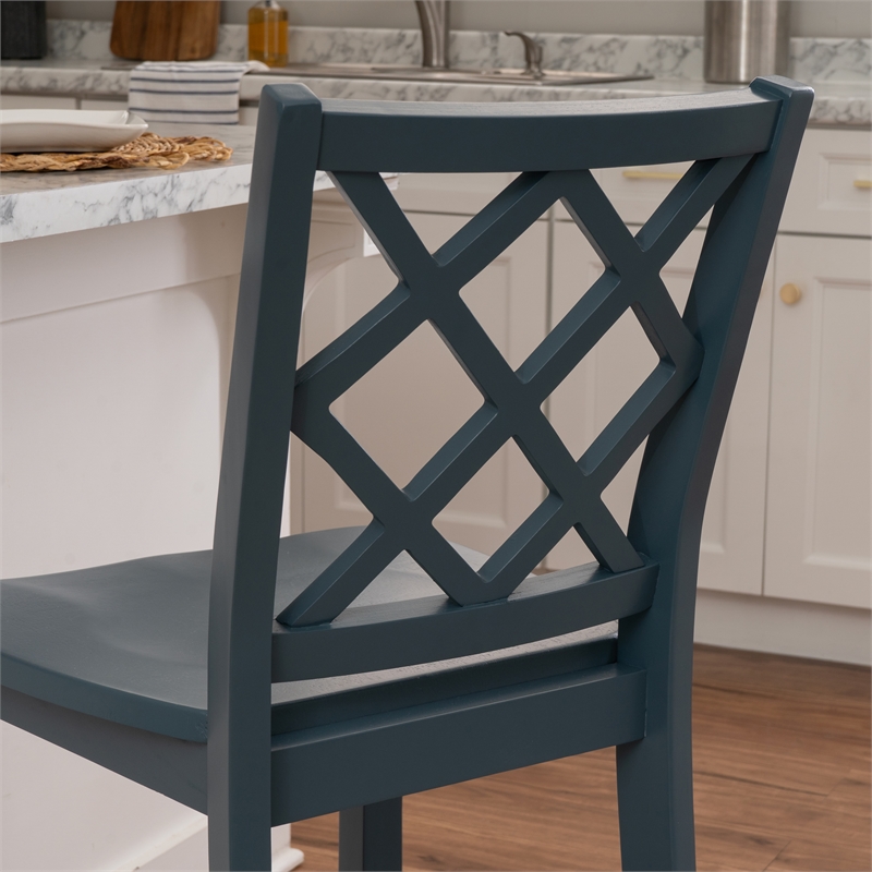 Linon Nico Sturdy Wood Lattice Back Counter Stool in Crisp Graphite Finish