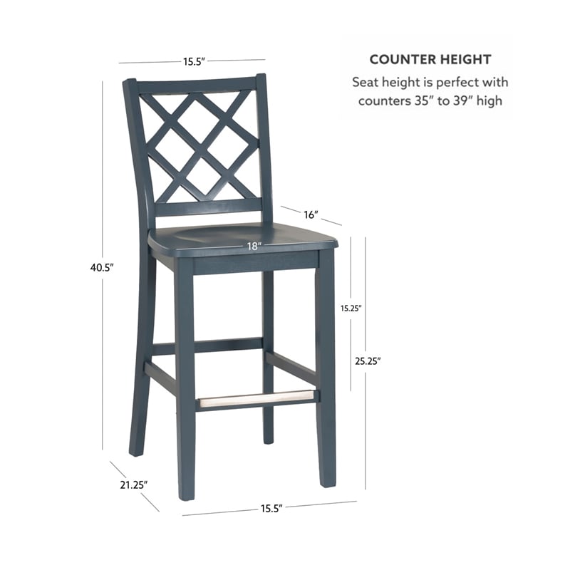 Linon Nico Sturdy Wood Lattice Back Counter Stool in Crisp Graphite Finish