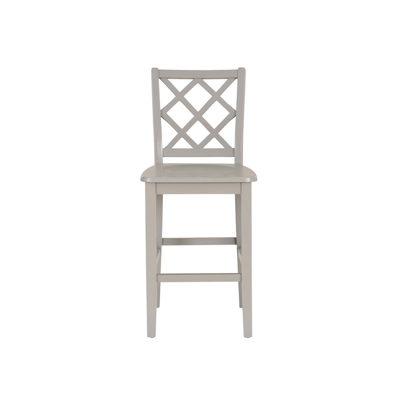 Linon Nico Lattice Back Counter Stool in Crisp Gray Painted Solid Wood