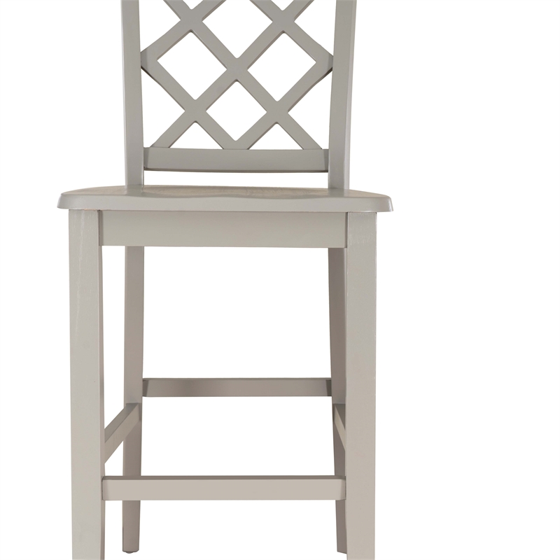 Linon Nico Lattice Back Counter Stool in Crisp Gray Painted Solid Wood