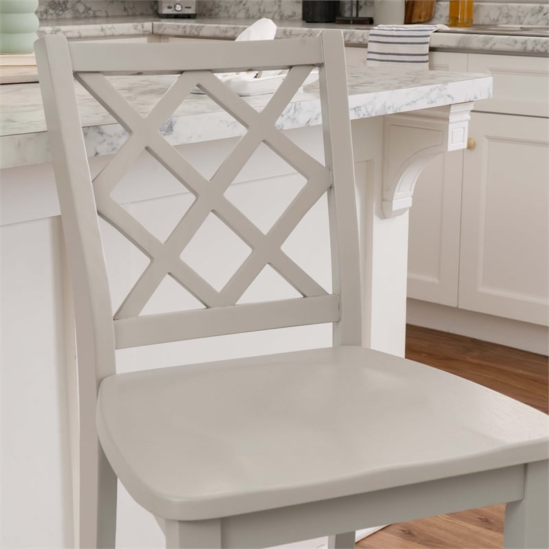 Linon Nico Lattice Back Counter Stool in Crisp Gray Painted Solid Wood