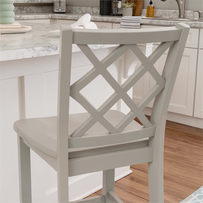 Linon Nico Lattice Back Counter Stool in Crisp Gray Painted Solid Wood