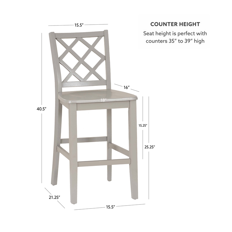 Linon Nico Lattice Back Counter Stool in Crisp Gray Painted Solid Wood