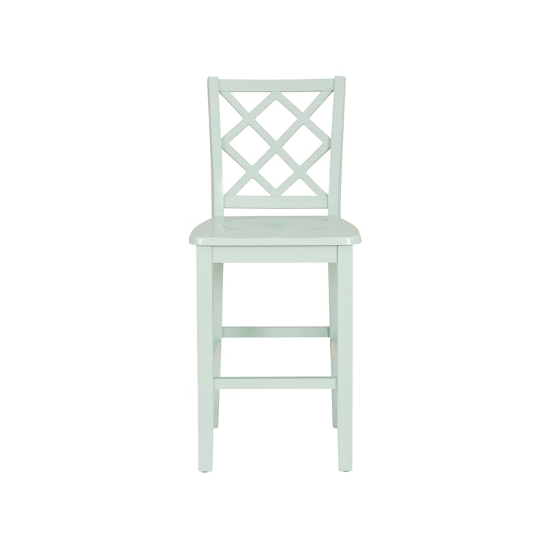 Linon Nico Lattice Back Counter Stool in Crisp Mint Green Painted Solid Wood