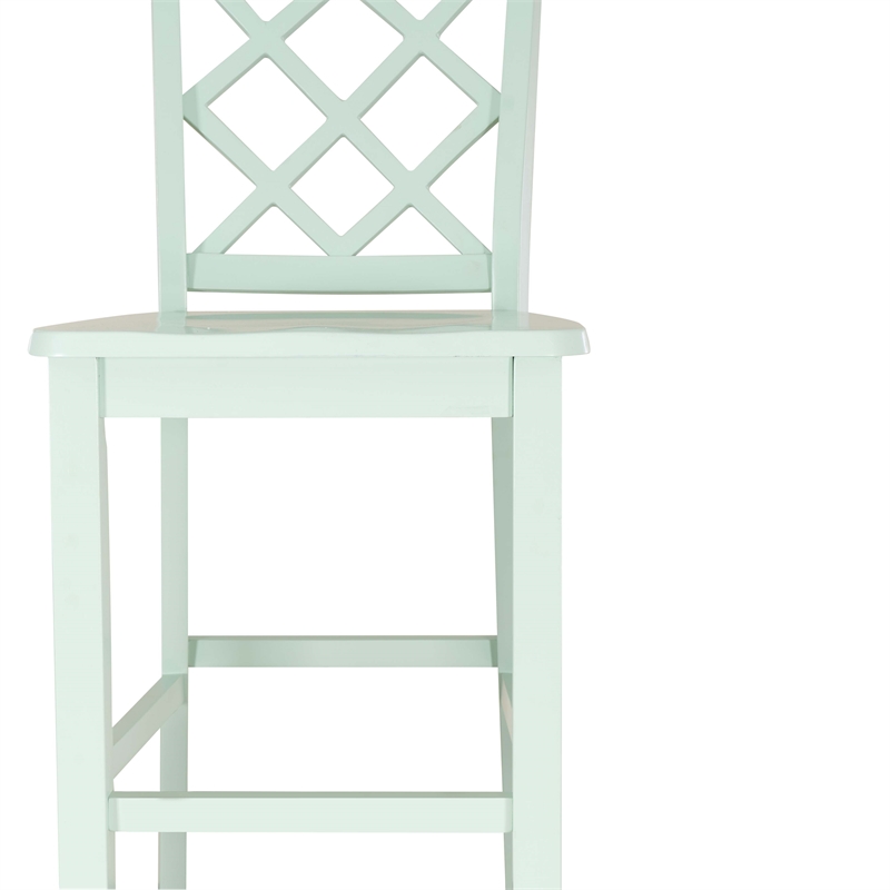 Linon Nico Lattice Back Counter Stool in Crisp Mint Green Painted Solid Wood