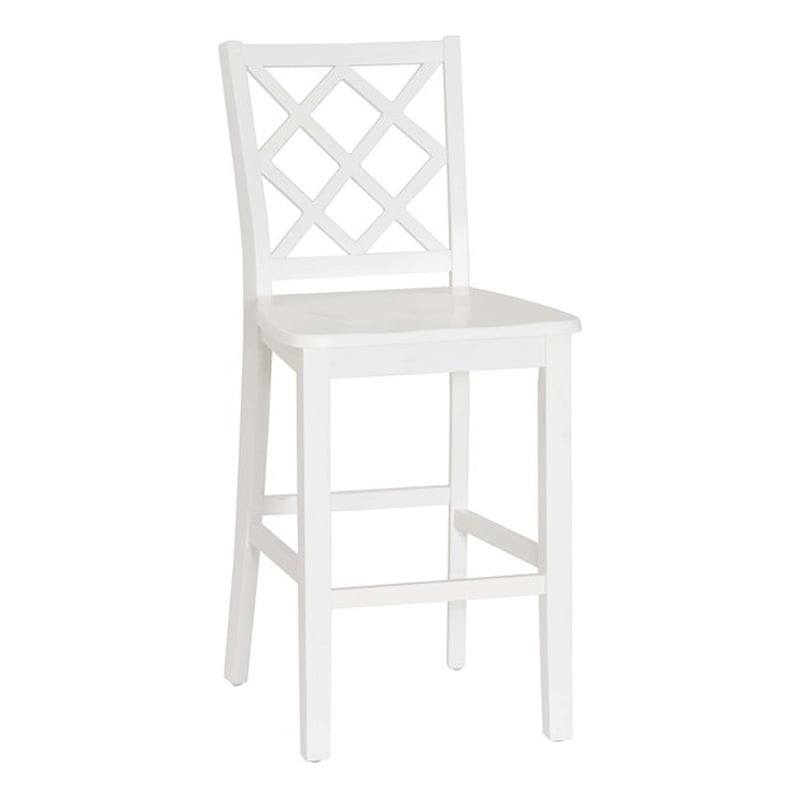 Linon Nico Lattice Back Counter Stool in Crisp White Painted Solid Wood