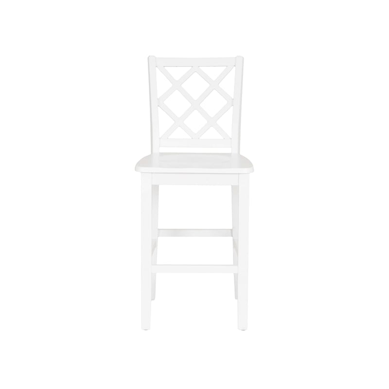 Linon Nico Lattice Back Counter Stool in Crisp White Painted Solid Wood