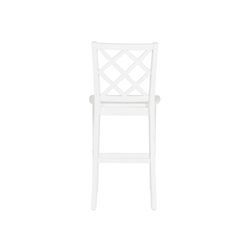 Linon Nico Lattice Back Counter Stool in Crisp White Painted Solid Wood