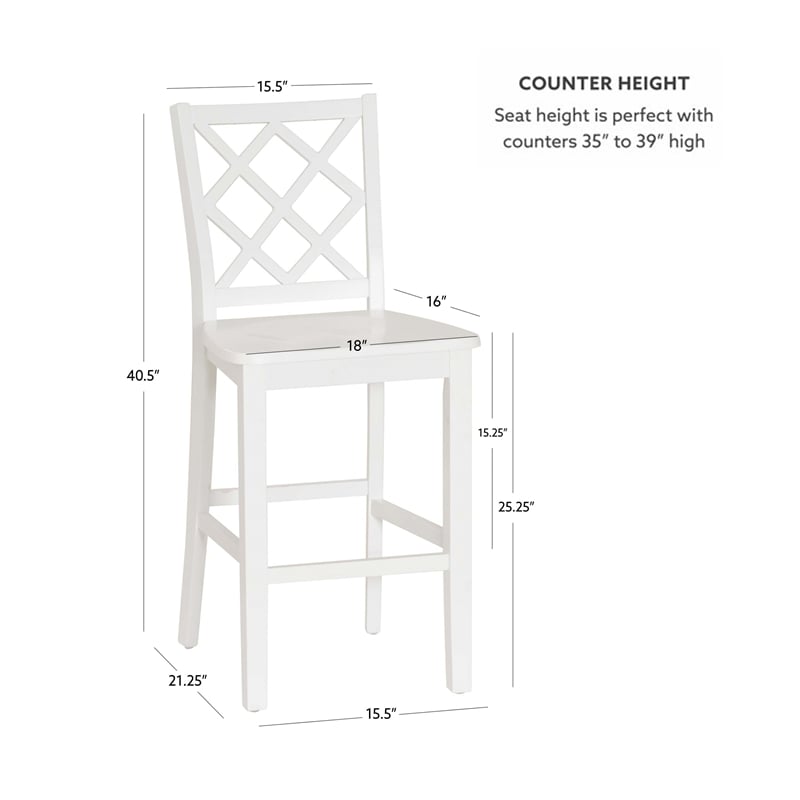 Linon Nico Lattice Back Counter Stool in Crisp White Painted Solid Wood