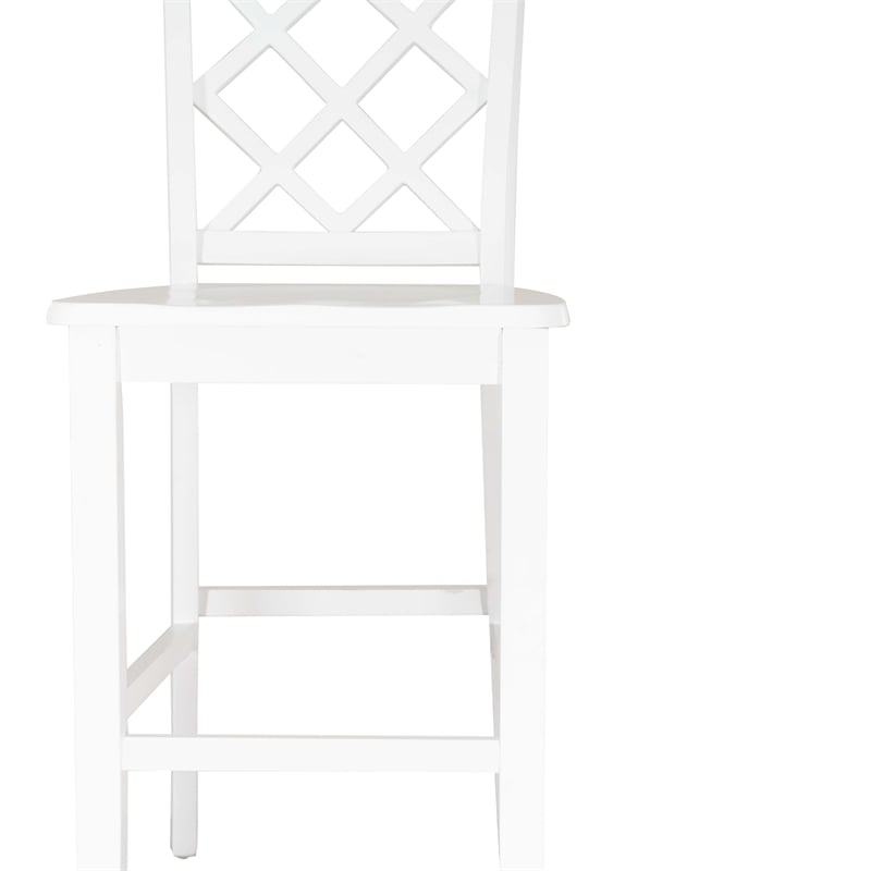Linon Nico Lattice Back Counter Stool in Crisp White Painted Solid Wood