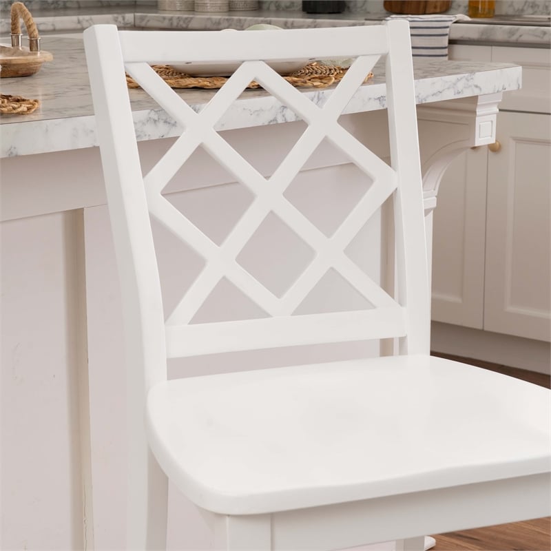 Linon Nico Lattice Back Counter Stool in Crisp White Painted Solid Wood