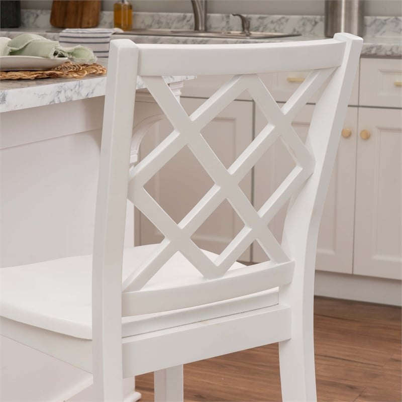 Linon Nico Lattice Back Counter Stool in Crisp White Painted Solid Wood