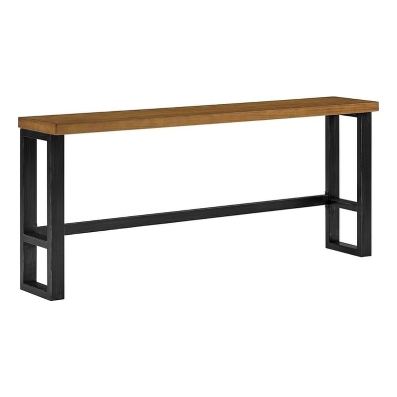 Linon Otis Sofa Bar Table Stained Wooden Top with Steel Frame in Dark Gunmetal