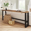 Linon Otis Sofa Bar Table Stained Wooden Top with Steel Frame in Dark Gunmetal