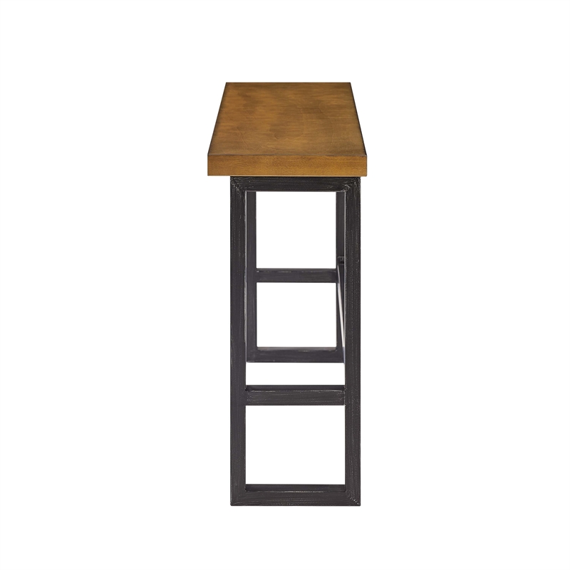 Linon Otis Sofa Bar Table Stained Wooden Top with Steel Frame in Dark Gunmetal