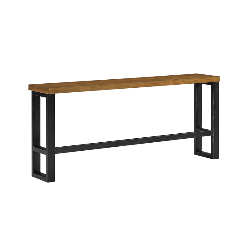 Linon Otis Sofa Bar Table Stained Wooden Top with Steel Frame in Dark Gunmetal