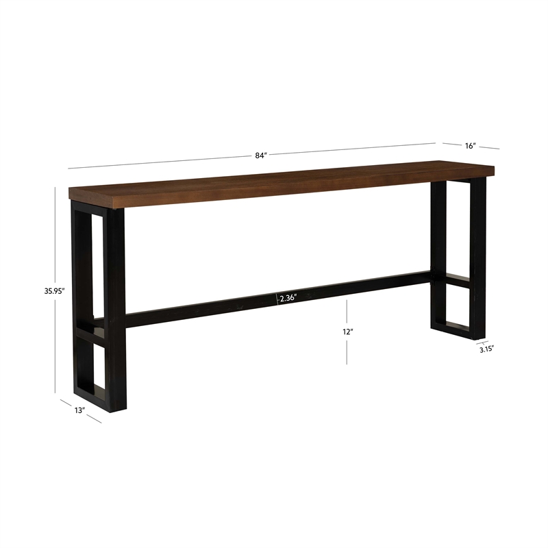 Linon Otis Sofa Bar Table Stained Wooden Top with Steel Frame in Dark Gunmetal