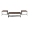 Linon Anders 3 Pc Metal and Wood Occasional Table Set Plank Style Tops in Brown