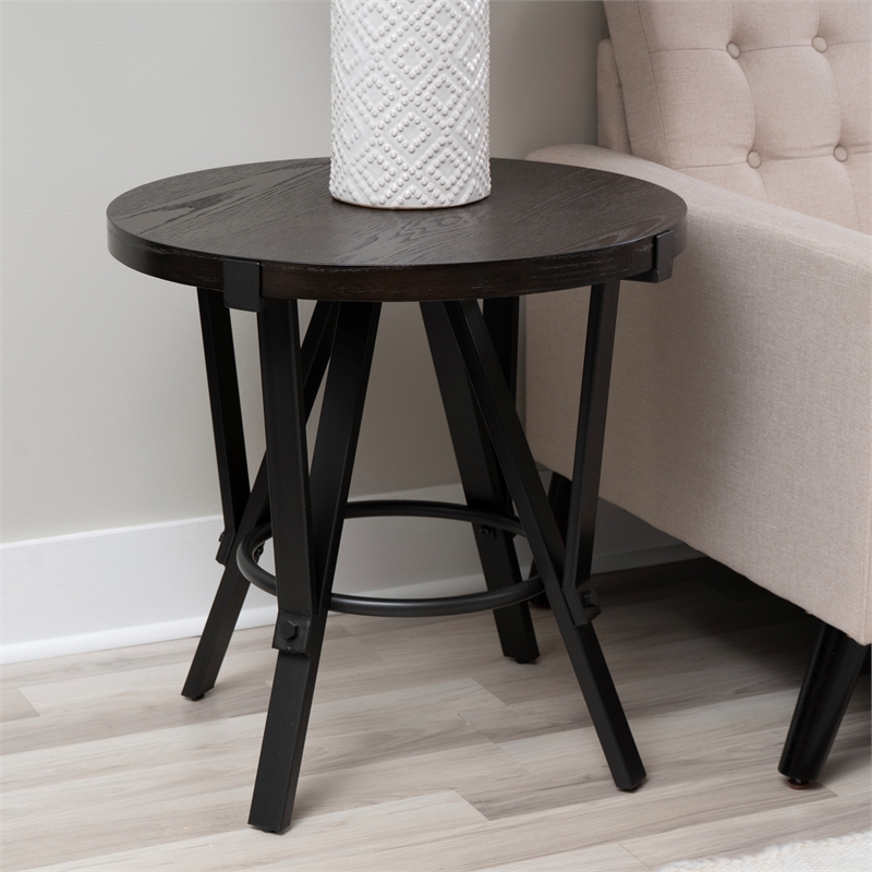 Linon Thorne 3 Pc Round Metal and Wood Occasional Table Set in Charcoal