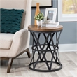 Linon Johns Rustic Round Metal and Wood Barrel Table in Charcoal Gray Finish