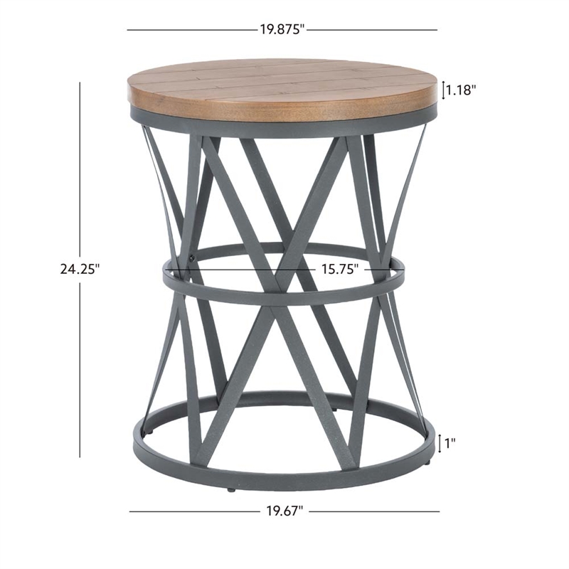 Linon Johns Rustic Round Metal and Wood Barrel Table in Charcoal Gray Finish