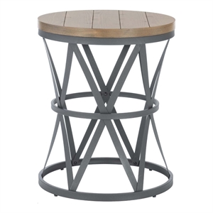 Linon Johns Rustic Round Metal and Wood Barrel Table in Charcoal Gray Finish