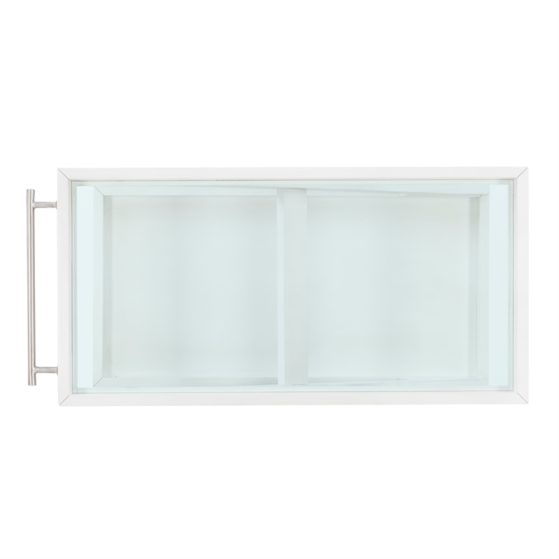 Linon Mare Wood Z Shaped Rolling Bar Cart with Glass Top in White