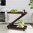 Linon Mare Wood Z Shaped Rolling Bar Cart with Glass Top in Umber Stain