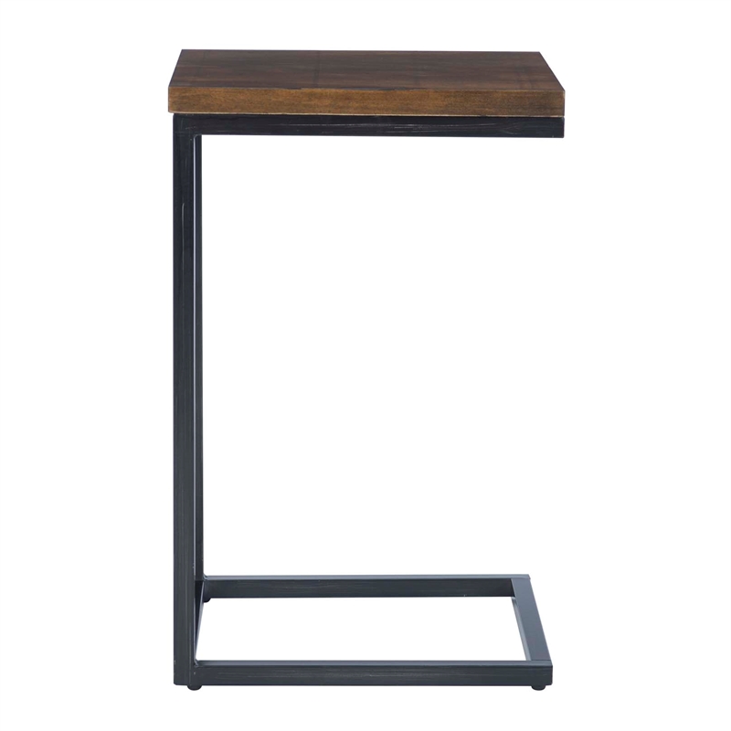 Linon Zola C Table Stained Wood Top in Black Distressed Metal Base