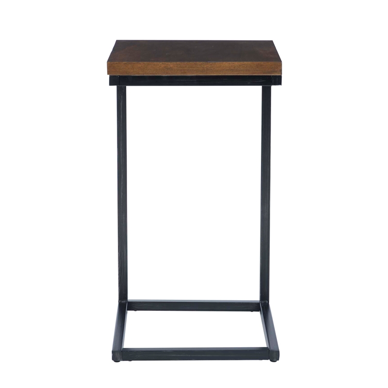Linon Zola C Table Stained Wood Top in Black Distressed Metal Base