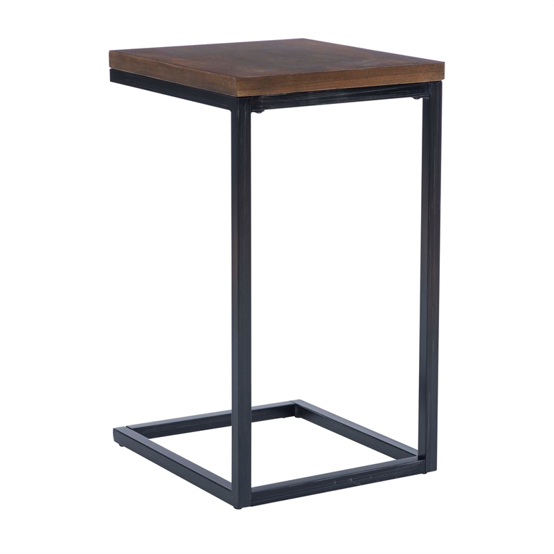 Linon Zola C Table Stained Wood Top in Black Distressed Metal Base