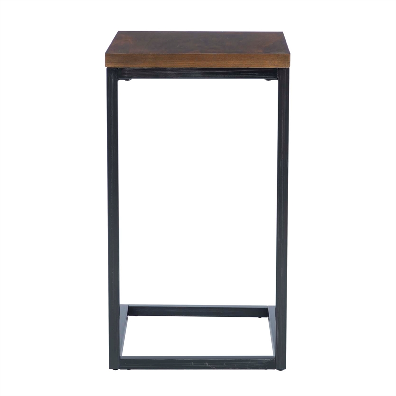 Linon Zola C Table Stained Wood Top in Black Distressed Metal Base