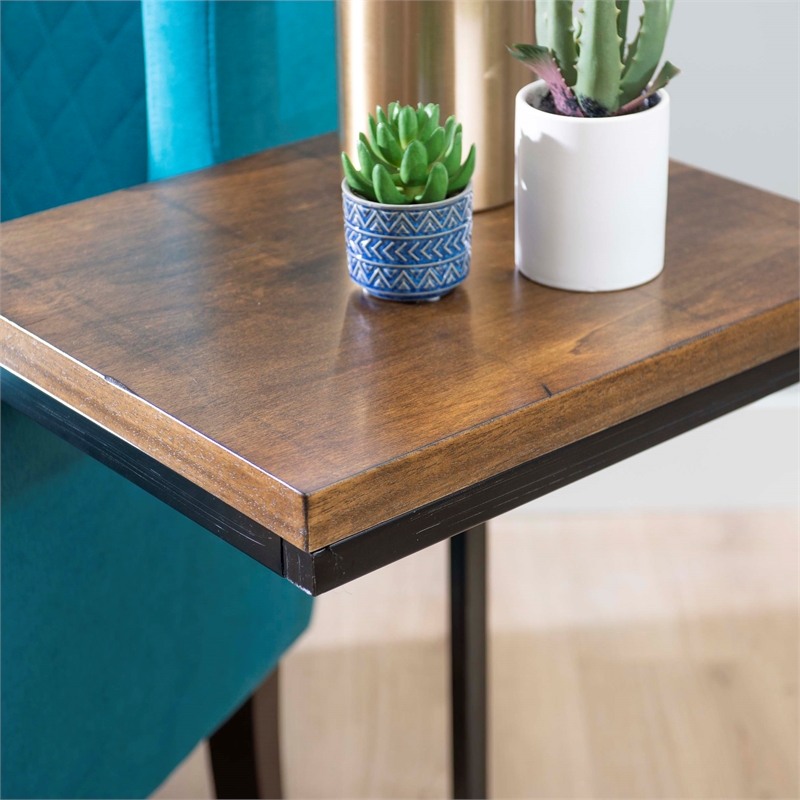 Linon Zola C Table Stained Wood Top in Black Distressed Metal Base