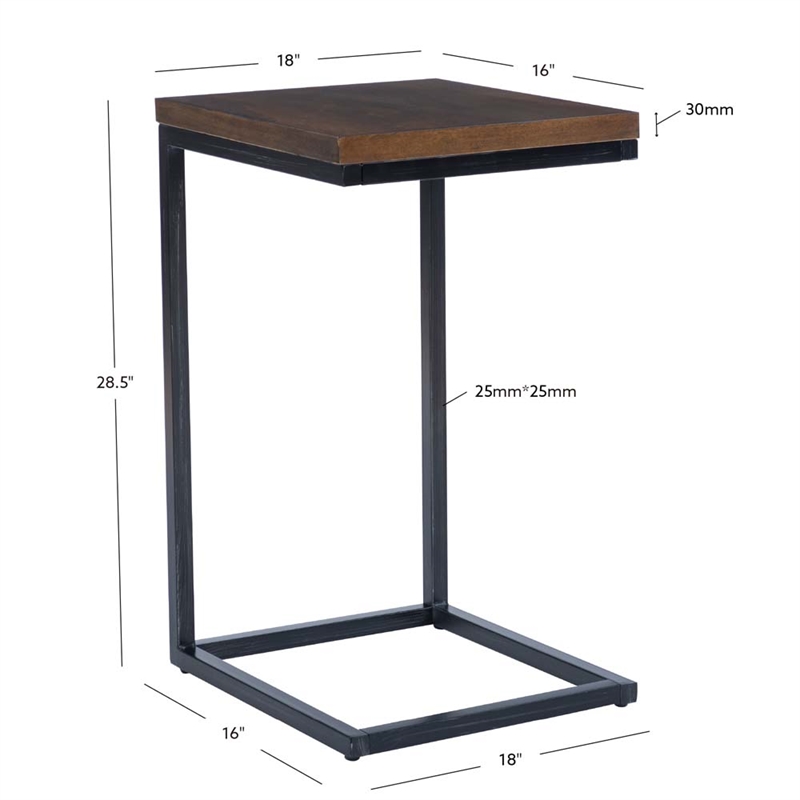 Linon Zola C Table Stained Wood Top in Black Distressed Metal Base