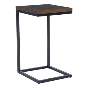 Linon Zola C Table Stained Wood Top in Black Distressed Metal Base